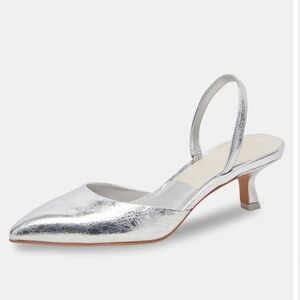 Dolce Vita Corsa Heel NWOT size 8.5 cracked silver leather slingback